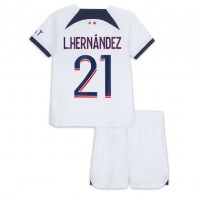 Fotballdrakt Barn Paris Saint-Germain Lucas Hernandez #21 Bortedraktsett 2023-24 Kortermet (+ Korte bukser)